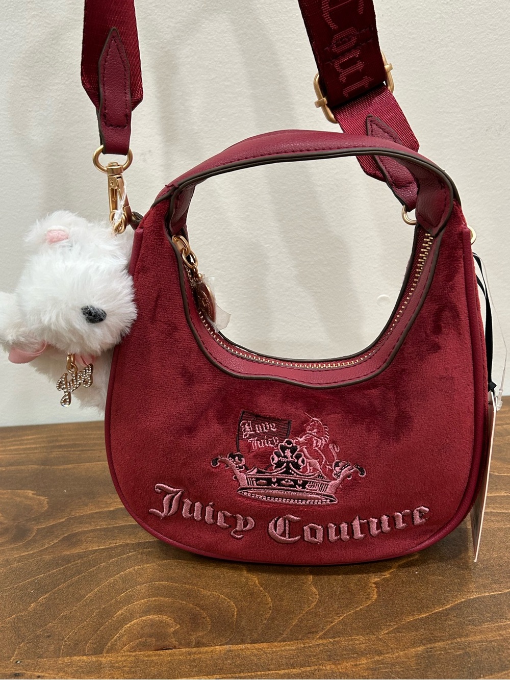 Juicy Couture Cranberry Velvet Crown Hobo/Crossbody Bag. NWT